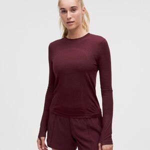 NWT Lululemon Swiftly Wool Long-Sleeve Shirt Waist Length Garnet XS